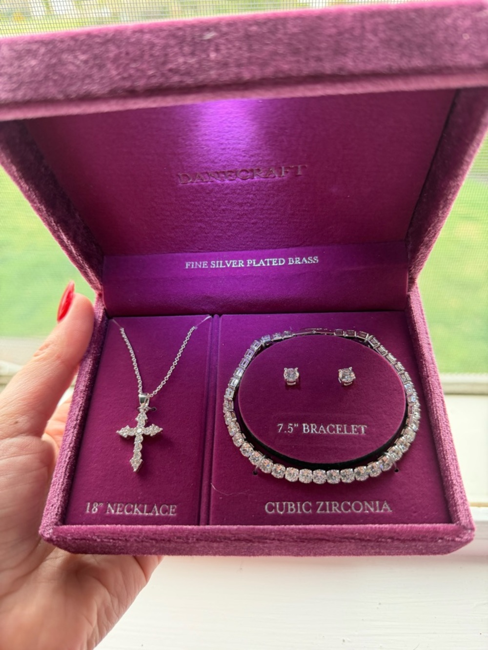 NIB Danecraft 3-Piece Jewelry Set – Light Up Box – Silver Plated CZ